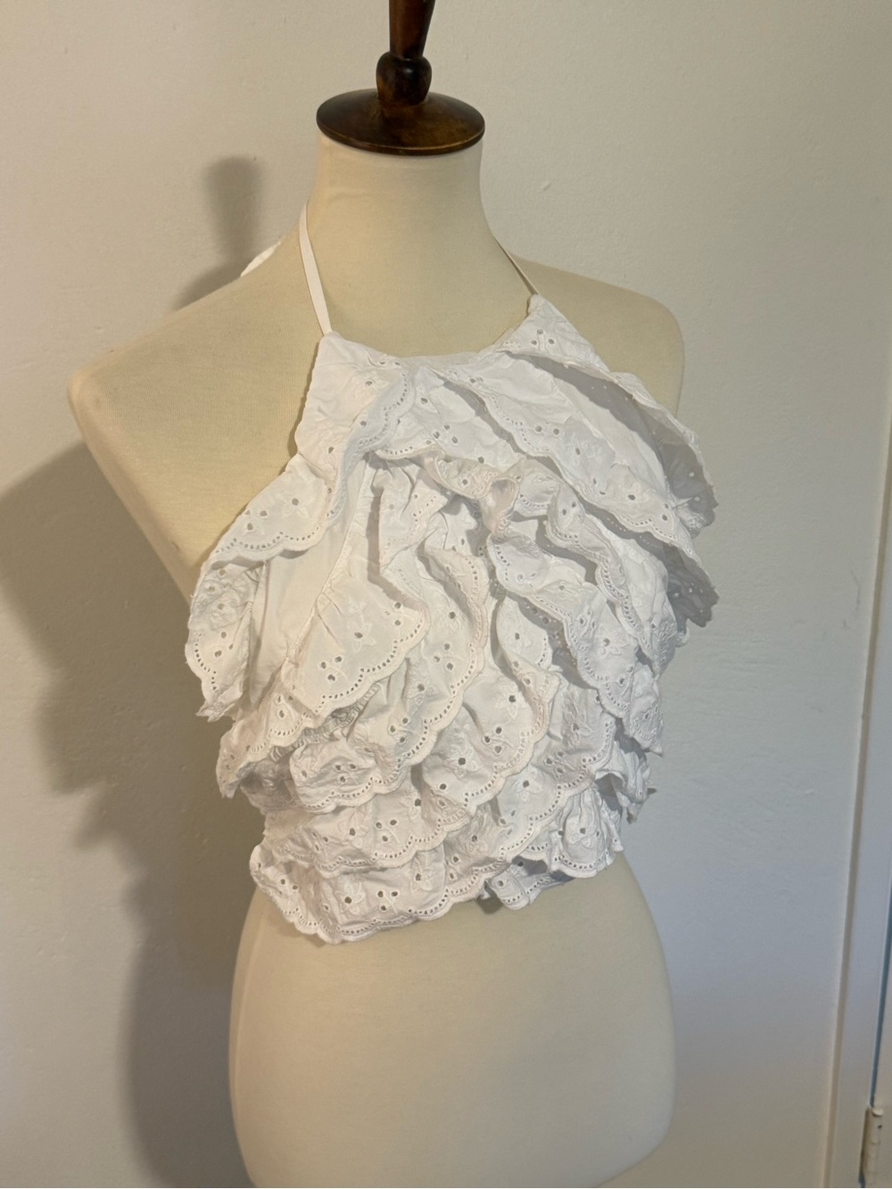 Women’s White Ruffled Eyelet Halter Top